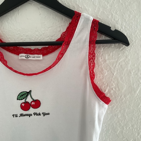 White & Red Cherry Crop Top - Picture 3 of 3